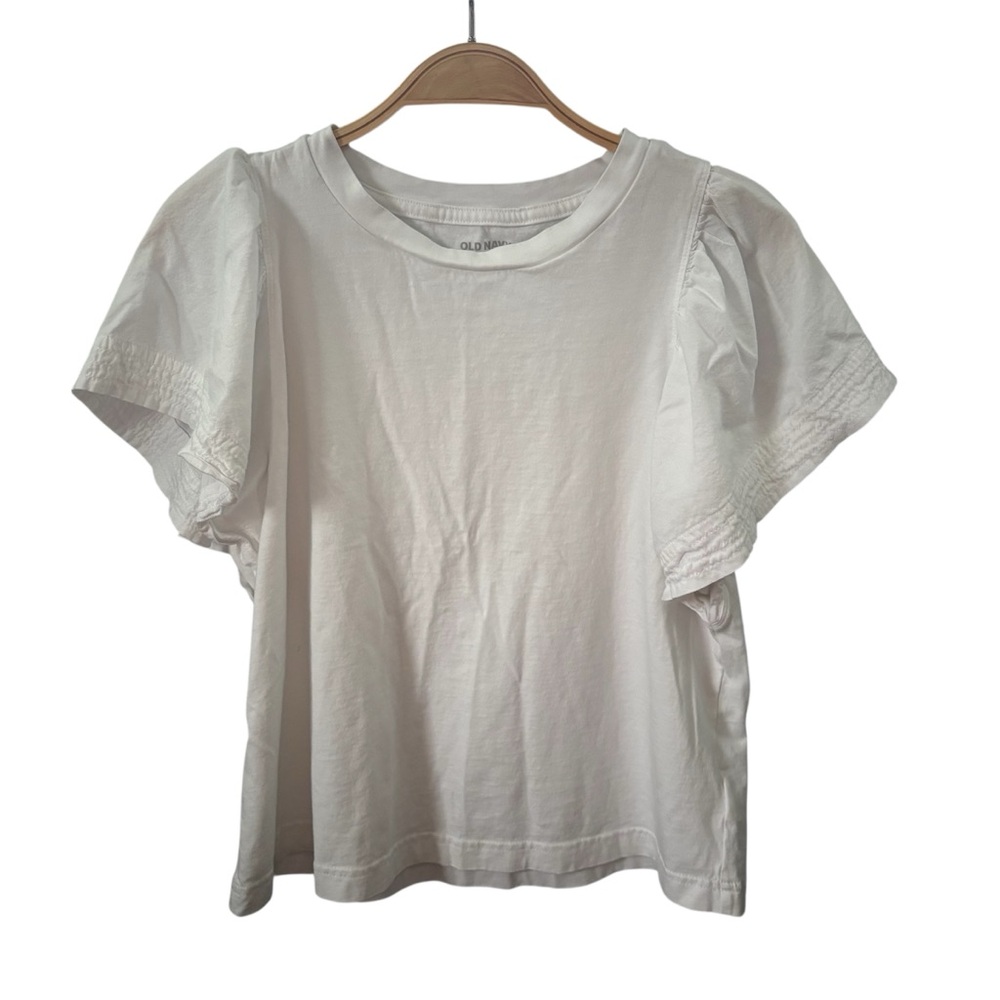 OLD NAVY White Short Sleeve Flutter Puff Sleeve Cotton Light Tee Top Size S